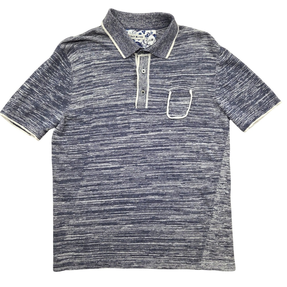 32 Bar Blues Linen Blend Polo‎ Shirt Blue Marled Italy Made Mens Small